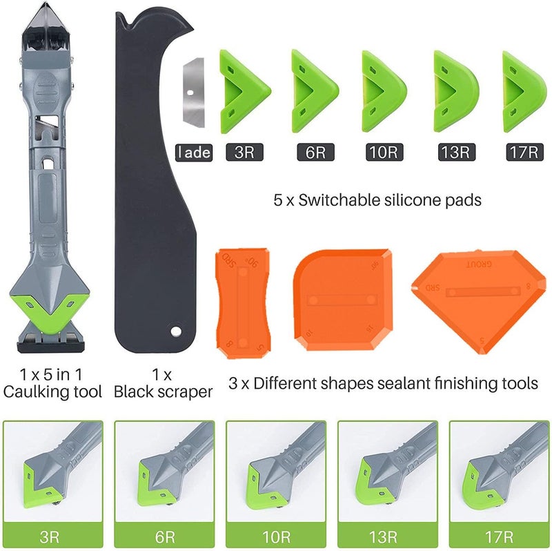 eweek 9 in 1caulk smoothingand Grouting Tool, silicone remover，Sealant Trimming and Removal Tool with Grout Squeegee for Bathrooms, Windows, Doors, Kitche - Image 3
